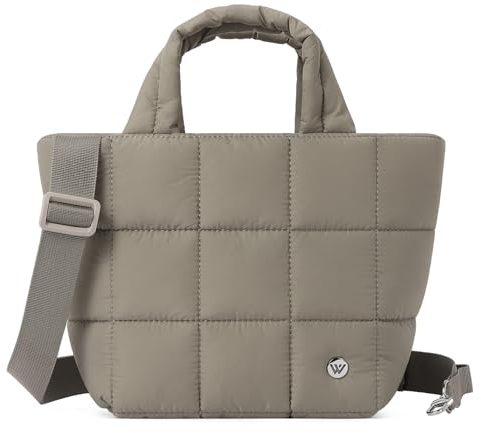 WESTBRONCO Kleine Puffertasche, gesteppte Crossbody-Tasche für Damen, Puffy-Geldbörse, Nylon, Schulter-Handtasche mit verstellbarem Riemen, Khaki, M, Tragetasche