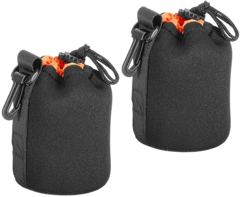 PATIKIL Camera Lens Bag, 2 Pcs 3.3 ID x 5.5 H Drawstring Lens Pouch with Thick Protective Neoprene, Lens Case for DSLR Camera Lens, Water Coffee Cups Black, Orange