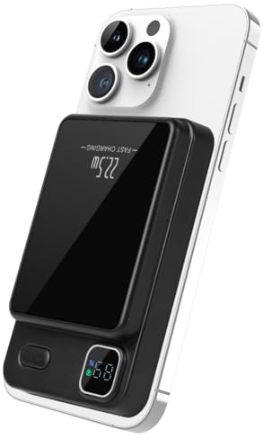 Flintronic Batterie Externe Magnétique, Power Bank 10000mAh, PD 22.5W Charge Rapide, Magnétique sans Fil Chargeur Portable, Power Bank USB-C avec écran LED, pour iPhine 15/14/13/12/Mini/Pro/Pro Max