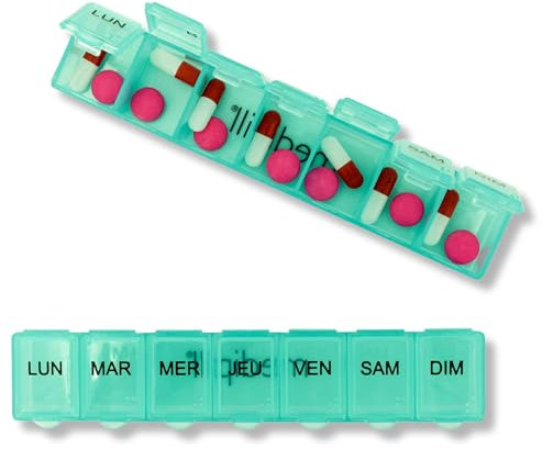 MEDIPILL - Pilulier Semainier Français | Pilulier 7 jours - 7 Compartiments | Compact et Durable | Sans BPA | Vert | Une Pièce | MED-S7-VE