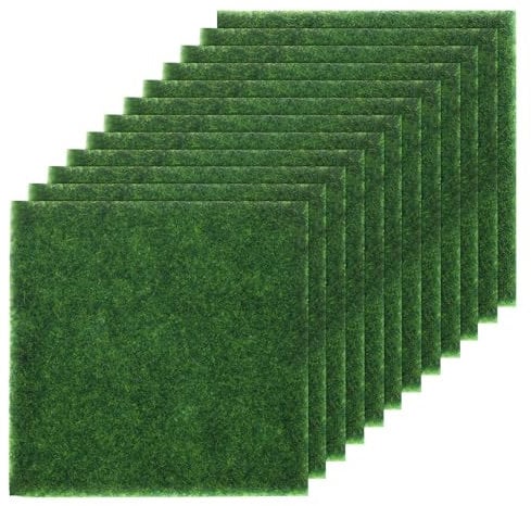 sourcing map 12pcs Artificial Grass Mat Rug 6x6 Inch(15x15cm) Small Model Fake Grass Carpet for Garden Lawn Decoration Patio Turf Model, Green