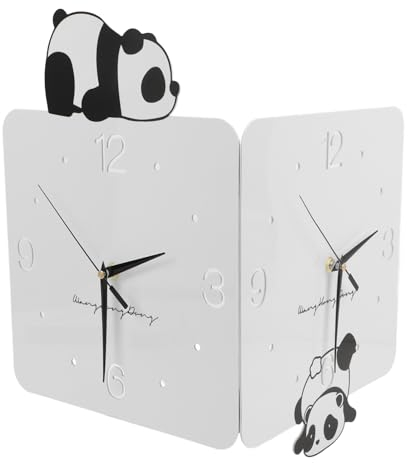 Jeffergarden Doppelseitige Eckwanduhr aus Metall, Geräuschloser Betrieb, Niedliches Panda-Design, Nordische Ambiente-Wanduhr für Flurecken, Kinderzimmerdekoration