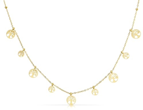 Made by Nami Lebensbaum Halskette Damen Gold Edelstahl Geschenke für Frauen Wasserfester Schmuck (Bäume)