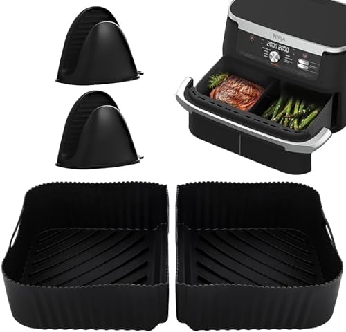 FINEASY Silicone Air Fryer Liners for Ninja, Reusable Air Fryer Silicone Liner 10.4L, Ninja Flex Drawer Accessories for Dual Air Fryer