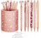 TCJJ Pen Holder For Desk,6 Pcs Shimmering Ballpoint Pens with PU Glitter Pencil Holder,Makeup Brush Holder For Women And Girls,Pink Office Accessories For Office,School, Wedding Gifts
