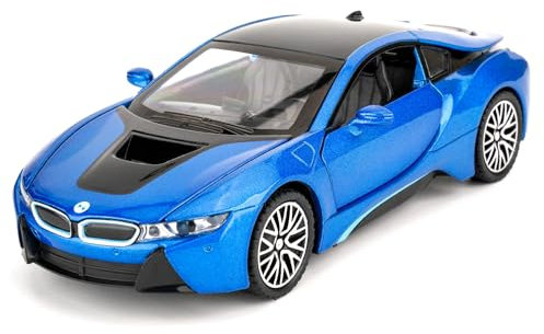 TGRCM-CZ 1/32 BMW I8 Modellauto, Zink Legierung Pull Back Spielzeugauto mit Ton und Licht für Kinder Jungen Mädchen Geschenk (blau)