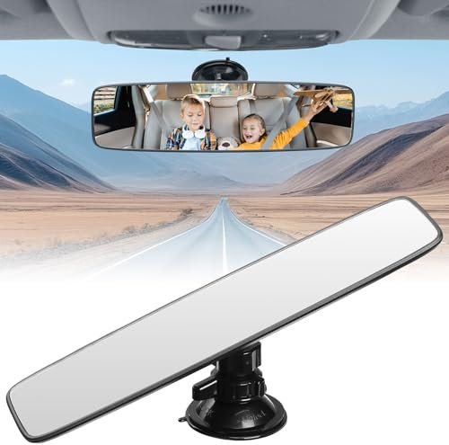 JOYTUTUS Auto Innenspiegel Universal mit Saugnapf - Panorama Rückspiegel zum Aufstecken für Fahrprüfung, SUV, Trucks (250 x 60 mm)