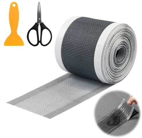 Scettar Adhesivo de Malla para Desagüe de Ducha, 7cm x 10m Pegatina de Malla de Drenaje con Tijeras y Espátula, Filtro Desague Ducha Tapa Desague Ducha para Desagüe de Ducha Colador de Fregadero
