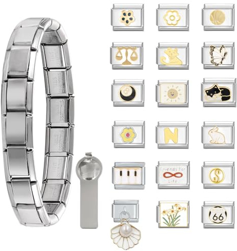Greenyre 20er Set DIY Italienischer Charm Armband, 18 zusätzliche Charms mit Öffnungswerkzeugen, 9mm Module, Damen-Charms im Italienischen Stil
