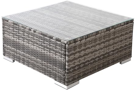 Arebos Polyrattan Beistelltisch 70 × 70 × 34 cm | Höhenverstellbare Füße | 5mm Sicherheitsglas | wetterfest Gartentisch Balkontisch Kaffeetisch Outdoor | Couchtisch Terrassentisch | Grau