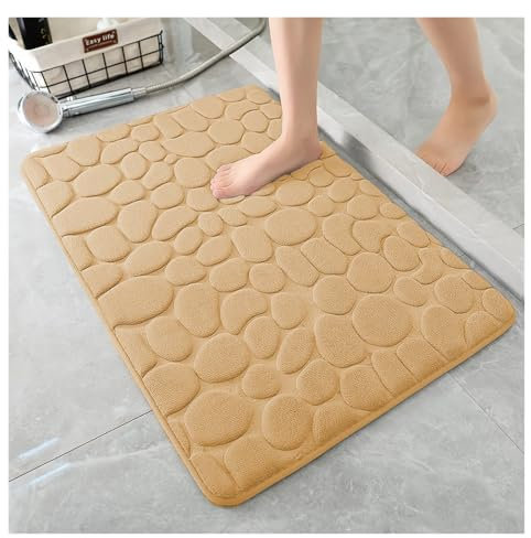 Tapis antidérapant de salle de bain absorbant à texture de galets, tapis de salle de bain en relief de galets, tapis de salle de bain antidérapant, séchage rapide, super doux, for zone de lavage de cu