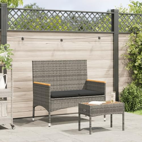 Homgoday Gartenbank 2-Sitzer mit Kissen Sitzbank Balkonbank Ruhebank Terrassenbank Parkbank Relaxbank Gartenmöbel Bänke für Garten Terrasse Balkon und Tisch Grau Poly Rattan