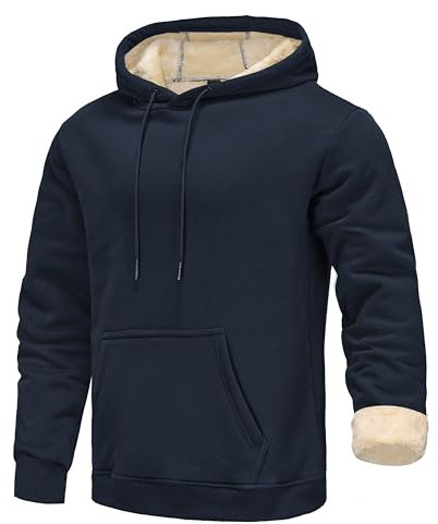 Djtnzdm Felpa Uomo Cappuccio Invernale Felpe Termica Sportiva Uomo Casual Hoodie Leisure Foderato Felpa Calda Uomo Manica Lunga Pullover Giacca in Pile Uomo Sweatshirt(Blu Navy-2XL)