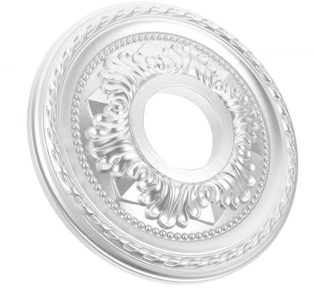 AUTSUPPL Round Ceiling Medallion Silver Small Pu Decorative Ceiling Light Medallion for Home Lighting