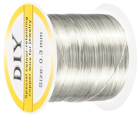sourcing map 0.3mm/28 Gauge Copper Wire for Jewelry Making, 1 Roll Craft Tarnish Resistant Beading Wire for Jewelry Making Supplies DIY (Silver)-100m