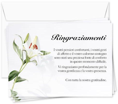 UTTSCHEID Lotto di 30 - Biglietti di Ringraziamento - Lutto - Condoglianze - Decesso Funerali - Biglietti con Buste - Formato A6 (10,5 x 14,8 cm) - Fiore di Giglio
