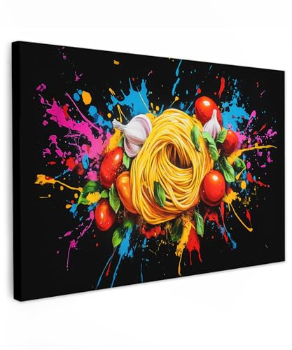 MuchoWow© Wandbilder Groß XXL Schlafzimmer Home Deko Wohnung Bild - Modern | 120x80 cm - Wohnzimmer Fotoleinwand Wand Bilder Leinwand Wall Decor Spaghetti - Graffiti - Farbe - Bunt - Essen