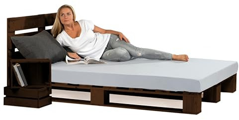 Lermowood Palettenbett M1 aus Holz 240 x 200 cm Palisander mit Kopfteil Holzbett 20cm Stabiles Seniorenbett Kinderbett Jugendbett Gästebett erhöhtes Einzelbett Bettgestell Futon Komforthöhe Naturholz