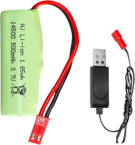 ERYNK 3.7 V 14500 500 mAh Rechargeable Li-ion Battery with JST Connection and USB Charging Cable for Huina 1337 1338 RC Construction Trucks, Trucks QHX-557F Foam Blaster 557F