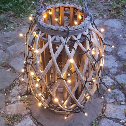 Ambients Solar Lichterkette Außen 5 m, 100 LEDs warmweiß, austauschbarer 600 mAh Akku, bis 8 Std Leuchtdauer, Solarpanel mit Erdspieß, wetterfest für Garten, Balkon, Terrasse