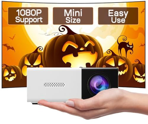 VABOO Portable Mini Projector, Small Projector 1080P Full HD Support Multimedia Home Movie Theater Projector for Outdoor Indoor, Compatible with iOS/Android Phone/Laptop