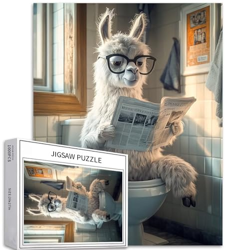 Alpaga mit Brille Puzzle 1000 Teile für Erwachsene zum Lesen der Zeitung auf der Toilette, Kunstpuzzle, farbenfrohes Puzzle, DIY-Puzzle für die Hausdekoration, Geschenke, Familienpuzzles