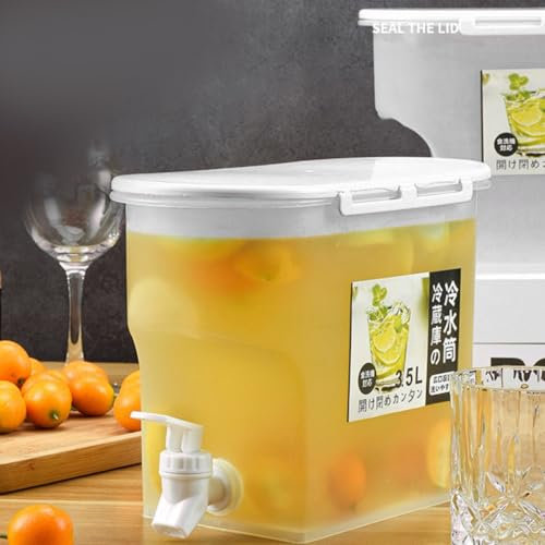 Getränkespender mit Zapfhahn, Getränkespenders 3.5 Liter Kühlschrank Wasserspender Kunststoff Limonadenspender mit Wasserhahn für Kalte Getränke Büro Camping Saft Getränke Cocktails