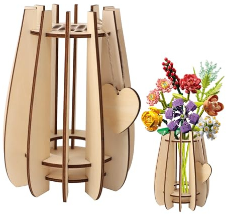Kunaxku Vase 3D Holz Blumenstrauß Holz Puzzel Blumenvase kleine Vasen für Tischdekoration, DIY Acryl Holzvase, Home Deko Set, Tischdeko Geschenk (E)