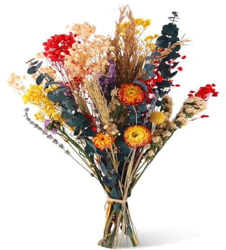 LAUMOE 25 Stück Trockenblumenstrauß Groß Set, 42cm Brautstrauß Trockenblumen Strauß Groß zum Basteln Strohblumen Getrocknet für Wohnzimmer Home Hochzeit Vasen Herbst Tischdeko