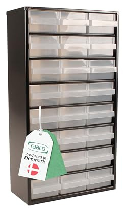 Raaco Kleinteilemagazin C12-24, Set, Kleinteilemagazin C12-24, 30 kg Last | 30 kg Last, 15 x 30,6 x 55,2 cm, 24 Schubladen, beschichteter Stahl, geeignet für Wandmontage, Zur übersichtlichen Sortierung