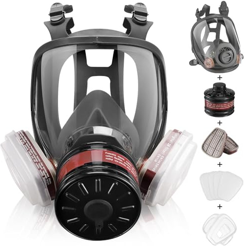Gas-Vollmaske, wiederverwendbar, nukleares und chemisches Überlebensgas, mit Aktivkohlefilter 6001 cn und 40 mm gegen Gas/Staub/Dämpfe/Rauch für Produkte