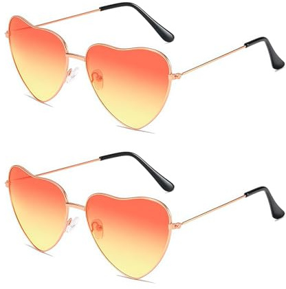 2Stk Herzbrille Orange Rosa,Sonnenbrille Herz,Hippie Accessoires Damen Herren,Lustige Kostüm Party Brille,Retro-Brille 70er 80er Jahre für Fasching Foto Requisiten Geburtstagsfeier Karneval (Orange)