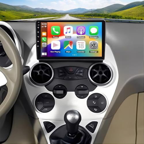4+64G Android 15 Car Stereo for Ford Ka 2008-2014 with Wireless CarPlay Android Auto Double Din Car Radio 9 Inch HD Touch Screen GPS Sat Navi WiFi FM RDS Bluetooth SWC Mirror Link Backup Camera