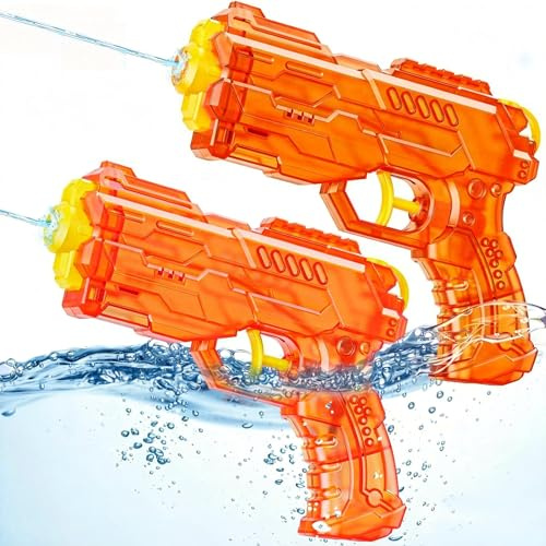 Wasserpistole 2 Stück Wasserspritzpistole Spritzpistole Set Wasserpistolen für Kinder Watergun Wasserpistole Große Reichweite für Wasserschlachten im Garten, Poolpartys und Strandspaß (2 Orange)