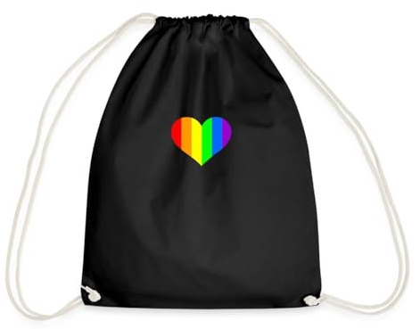 Spreadshirt Herz Regenbogen LGBTQ Pride Turnbeutel, One size, Schwarz