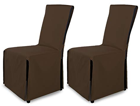 SCHEFFLER-Home Stuhlhusse Mila 2er Set/Festlicher Stuhlbezug mit Schleife für Weihnachten, Hochzeit, Geburtstag/Elegante Bankett-Husse für jeden Anlass und Stuhl/Für Esszimmer, Wohnzimmer/Braun