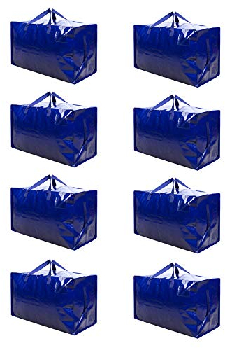 VENO 8 Pack Heavy-Duty Oversize Large Storage Bag Organizer with Zips and Tag Pocket for Moving, Clothes Storage, Laundry Bag, Packing, House Essentials, Sustainable, Water-Resistant (Blue, 8 Pack)