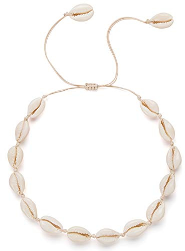 Nackiy Handmade Sea Shell Necklace for Women Summer Adjustable Natural Shell Collar Necklace(Beige Braided Rope)