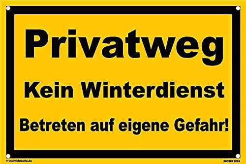 Kleberio® Schild Kunststoff - Privatweg Kein Winterdienst! Betreten auf eigene Gefahr! - Warnschild Verbotsschild Hinweisschild 20 x 30 cm mit Bohrlöchern