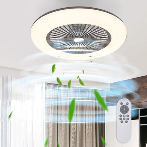 Lixada1 Ventilador de Techo Lixada con iluminación LED con Mando a Distancia [sin batería + 36 W] lámpara de Techo Moderna LED para Dormitorio, salón, Comedor [Marrón]