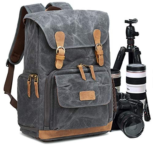 UBaymax Kamerarucksack mit Laptopfach,Spektiv DSLR Rucksack,Camera Backpack Canvas,Fotorucksack Vintage für Kamera Zubehör,Outdoor Fototasche für Kamera Sony Canon Nikon (Grau)