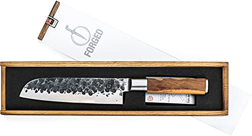 Forged Olive Santokumesser 18cm, handgefertigt, in Holzkiste
