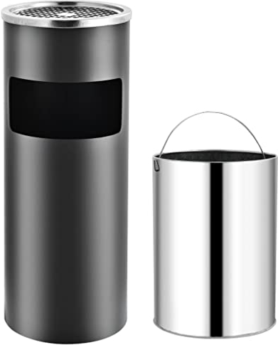 vidaXL Papelera con Cenicero Acero Cubo Basura Contenedor Útil Diseño Elegante Funcional Sofisticado Insertos Extraíbles Robusto Gris Capacidad 30L