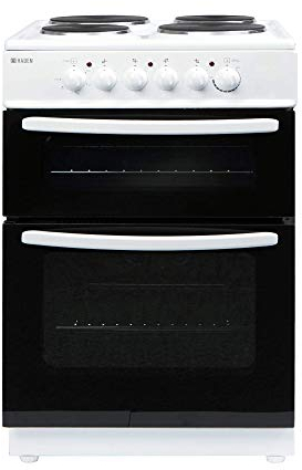 Haden Electric Cooker 60cm Freestanding – 4 Solid Plate Rings - Double Oven Electric Cooker - Conventional Oven - 1000W Variable Grill - Easy To Clean Interior