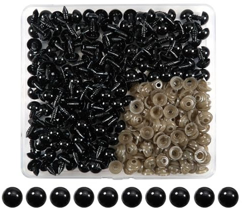 TOAOB Sicherheitsauge 10mm für Häkeltiere 150 Stück Schwarz Kunststoff Basteln Puppen Augen Knopfaugen mit Unterlegscheiben für Häkeltiere Puppe Marionette Plüschtier Teddyaugen