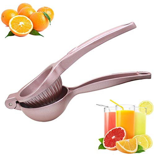 Hoshen Exprimidor manual de acero inoxidable, exprimidor multifuncional de limón naranja, exprimidor de ahorro de mano de obra de metal, rosa