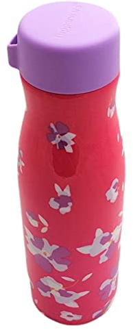 Tupperware Fashion Flask Bouteille isotherme, 410 ml, en métal, rose, avec fleurs, à emporter, bouteille isotherme