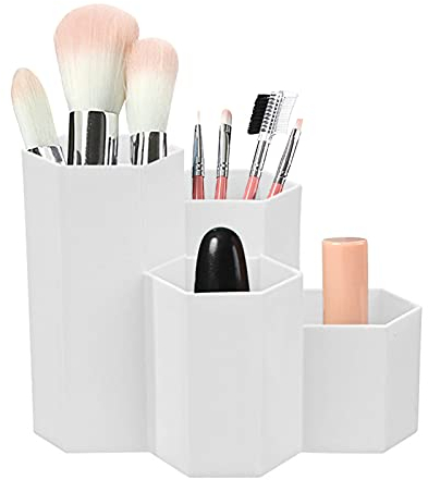Porte-stylo Hexagonal en Plastique,Multi-Usages Porte-Stylo,Plastique Pot Crayon,Pot de Rangement de Pinceaux Maquillage,rangement Boîte à pinceaux,Boîte à crayons en plastique Hexagonal (Blanc)