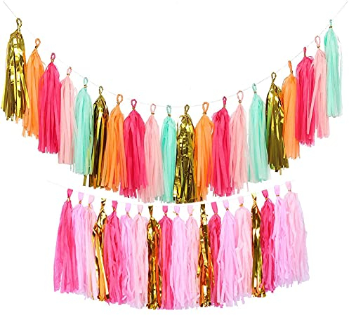 HAOSHICS Papierquasten, 6 Stück, bunte Papier-Quasten, Schleife, Blume, Luftschlangen, Hintergrund für Geburtstag, Hochzeit, Party, Zeremonie, Festival, Dekoration (zufällige Farbkombinationen)