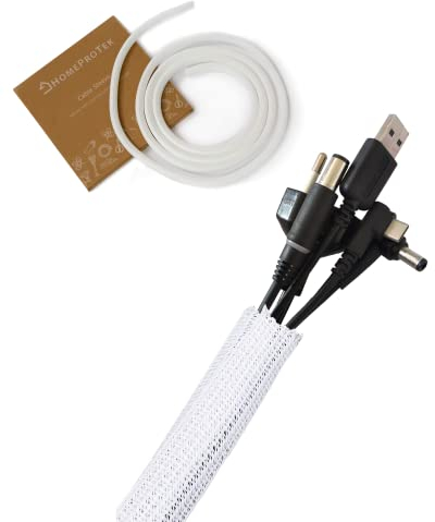 Gaine de câble auto-bloquante - Gaine de câble tissée découpable et flexible - BLANC - 3m - diamètre 13-20 mm - Cacher les cables dans le bureau, la TV, le sol